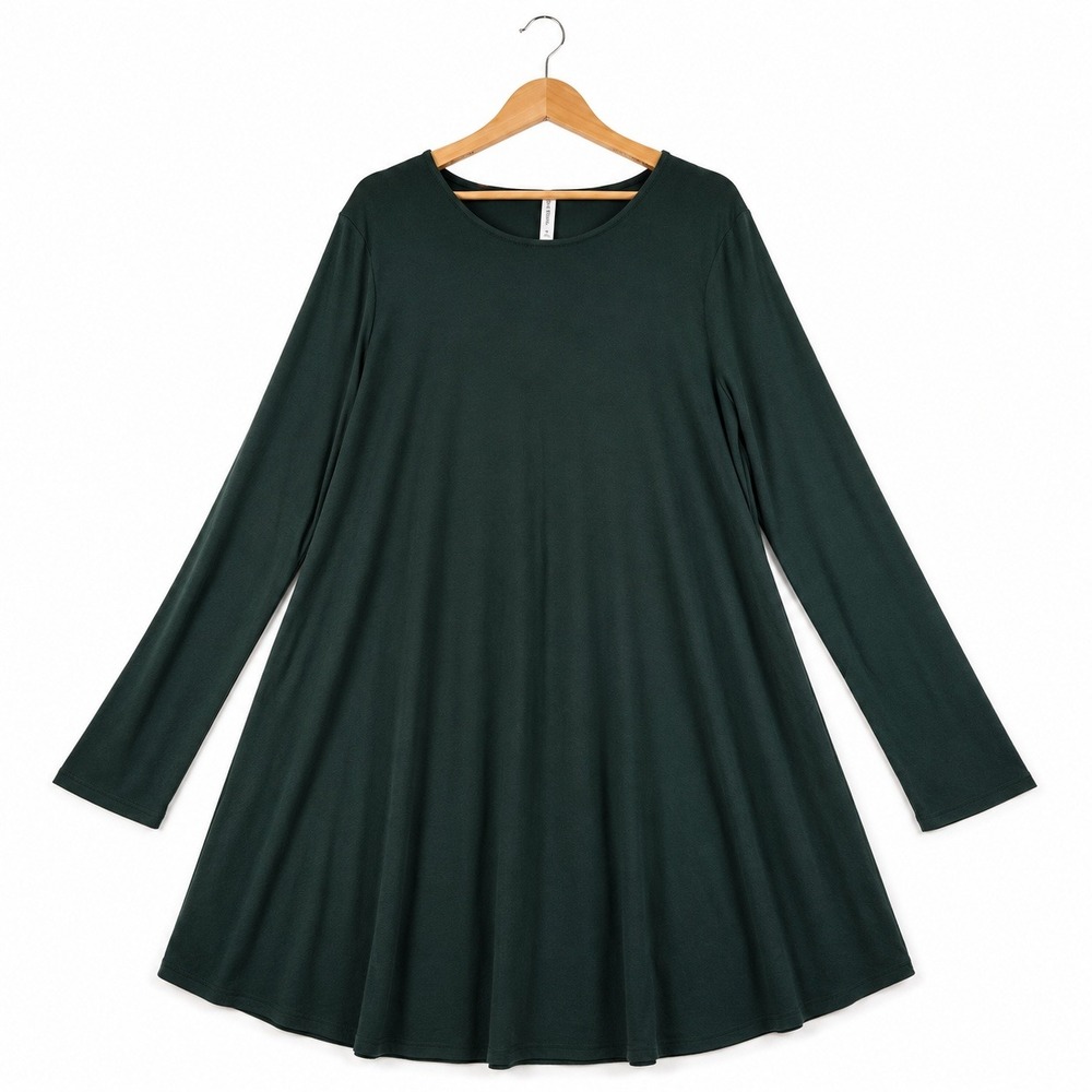 Zenana Premium Women's Forest Green Long Sleeve Swing Dress Plus Size 3X